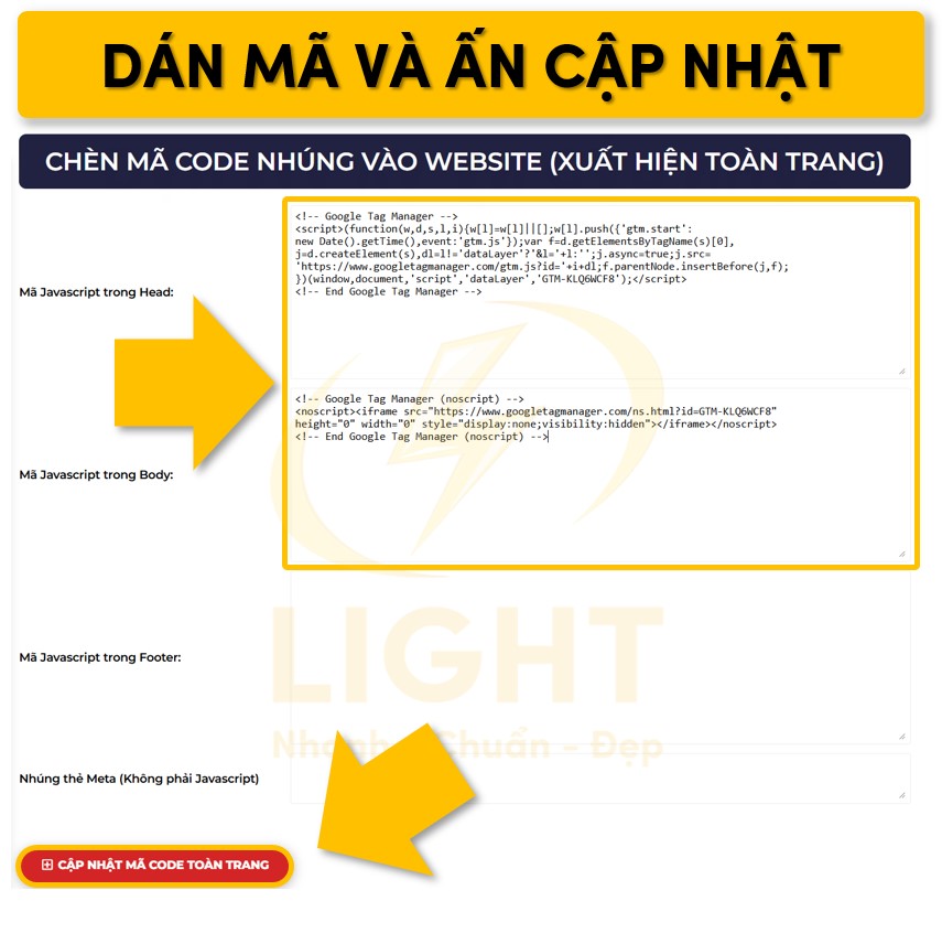 Tích hợp mã container vào website