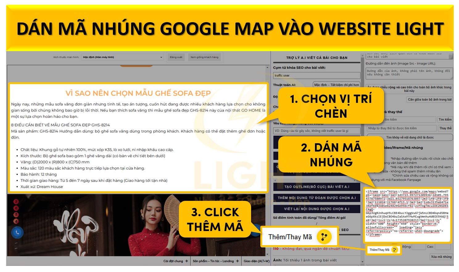 Dán mã nhúng đã copy của Google map vào ô mã nhúng