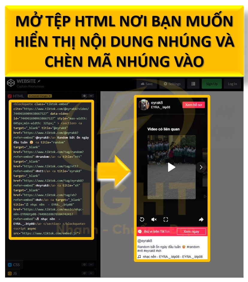 Chèn mã nhúng vào mã HTML của website