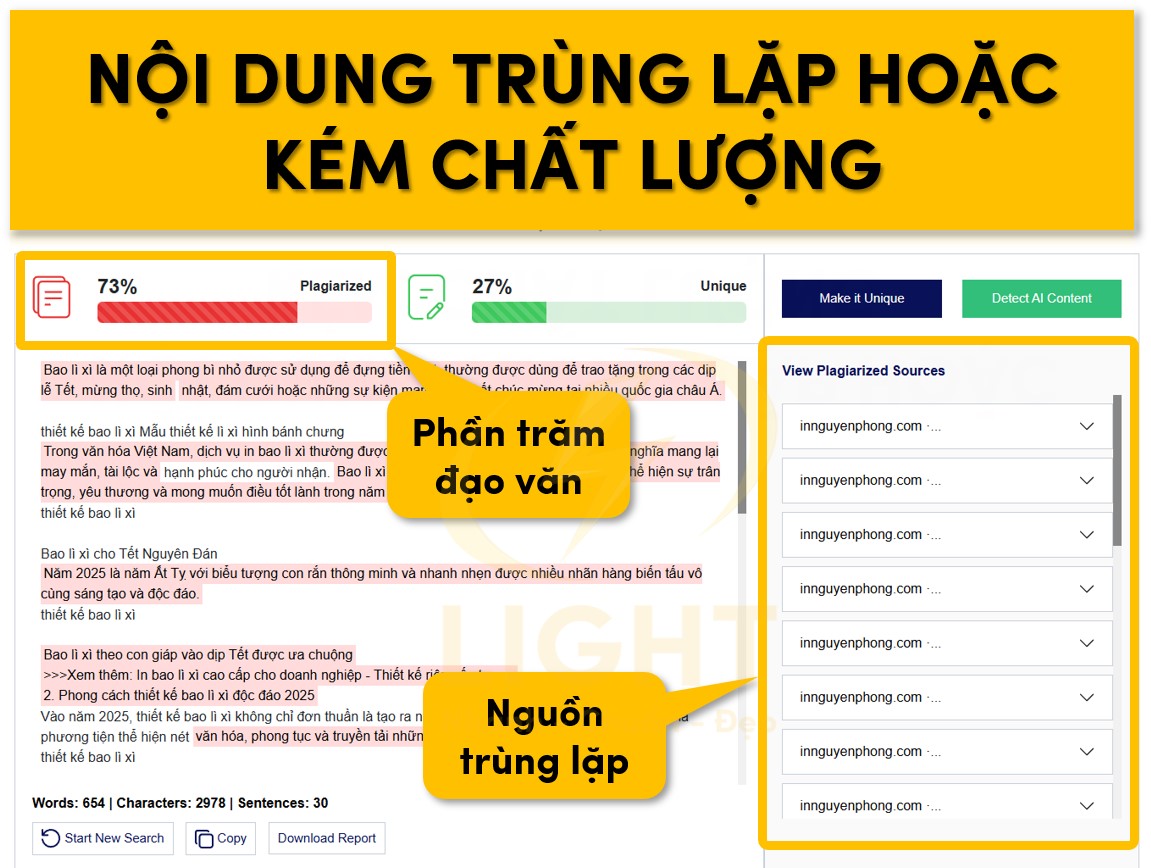 Nội dung trùng lặp hoặc kém chất lượng