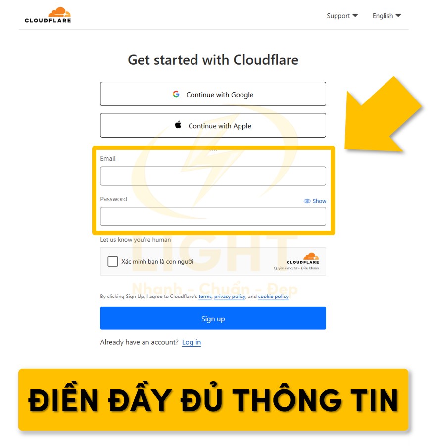 Điền các thông tin như Email hay mật khẩu