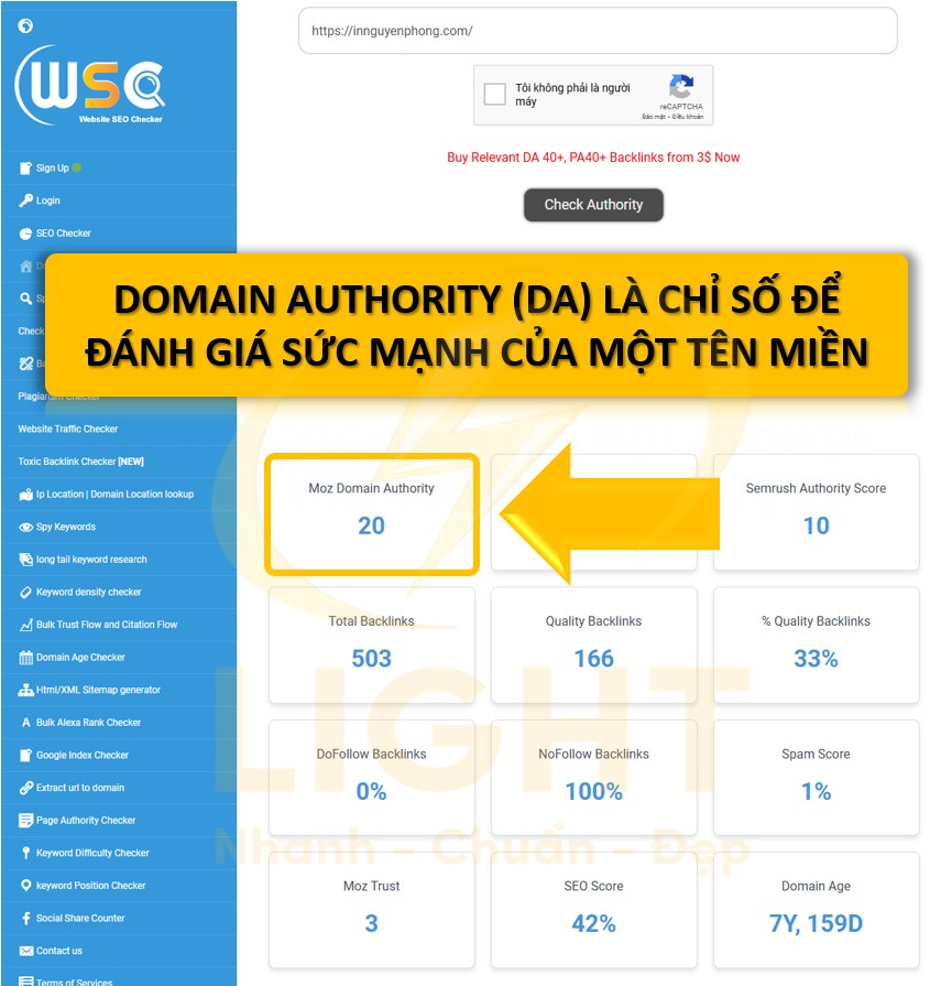 Domain Authority (DA) là chỉ số do Moz tạo ra