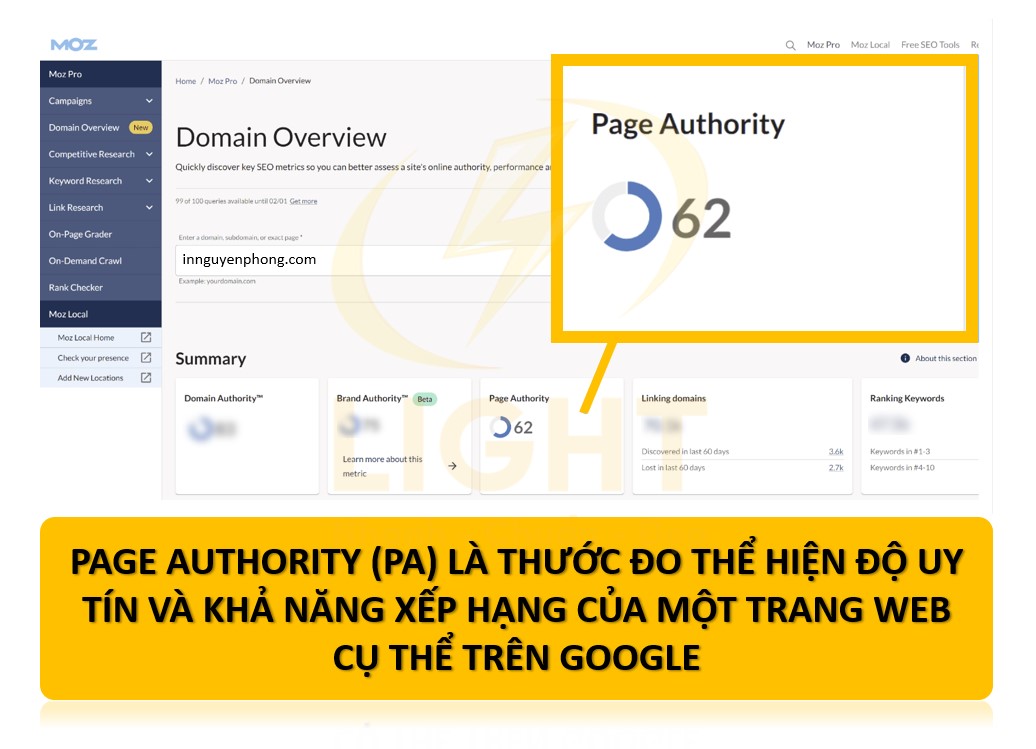 Page Authority (PA) là thước đo thể hiện độ uy tín của một trang web cụ thể trên Google