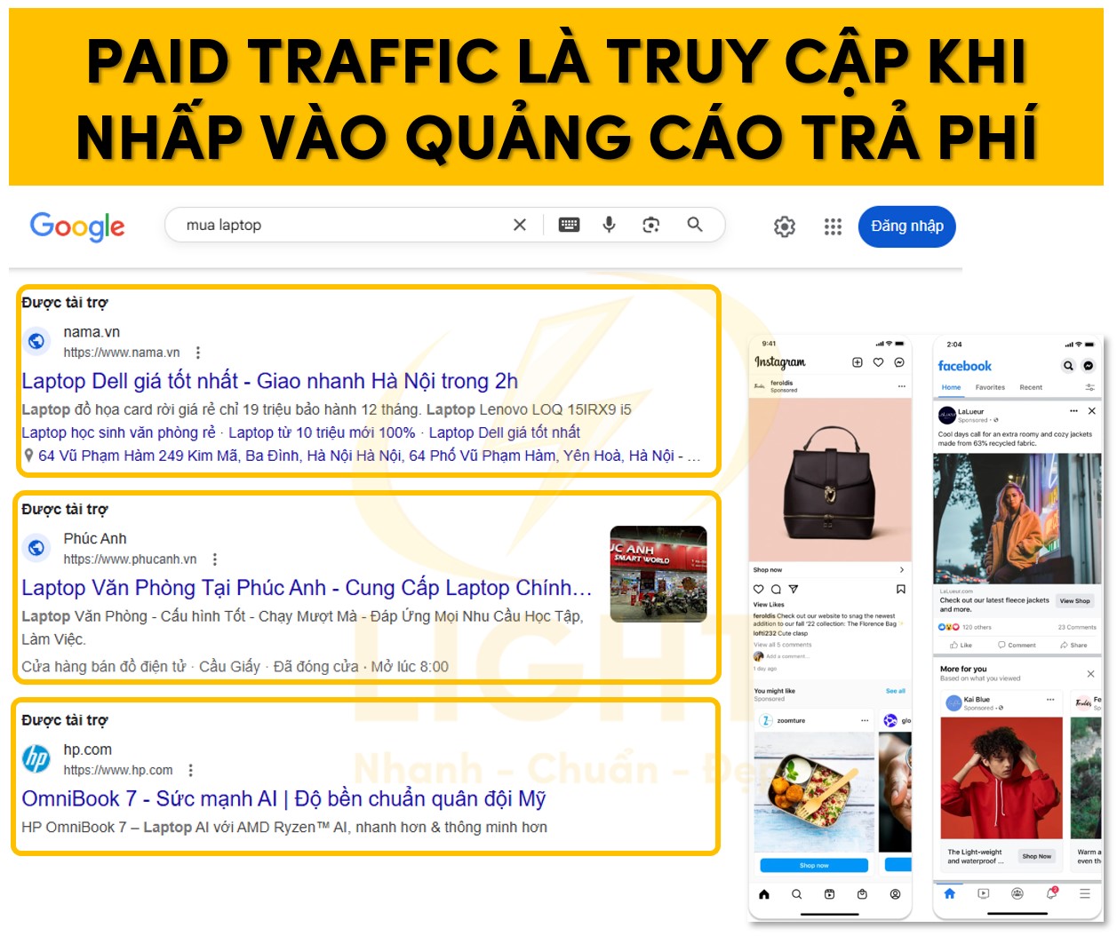 Paid traffic là truy cập khi nhấp vào quảng cáo trả phí