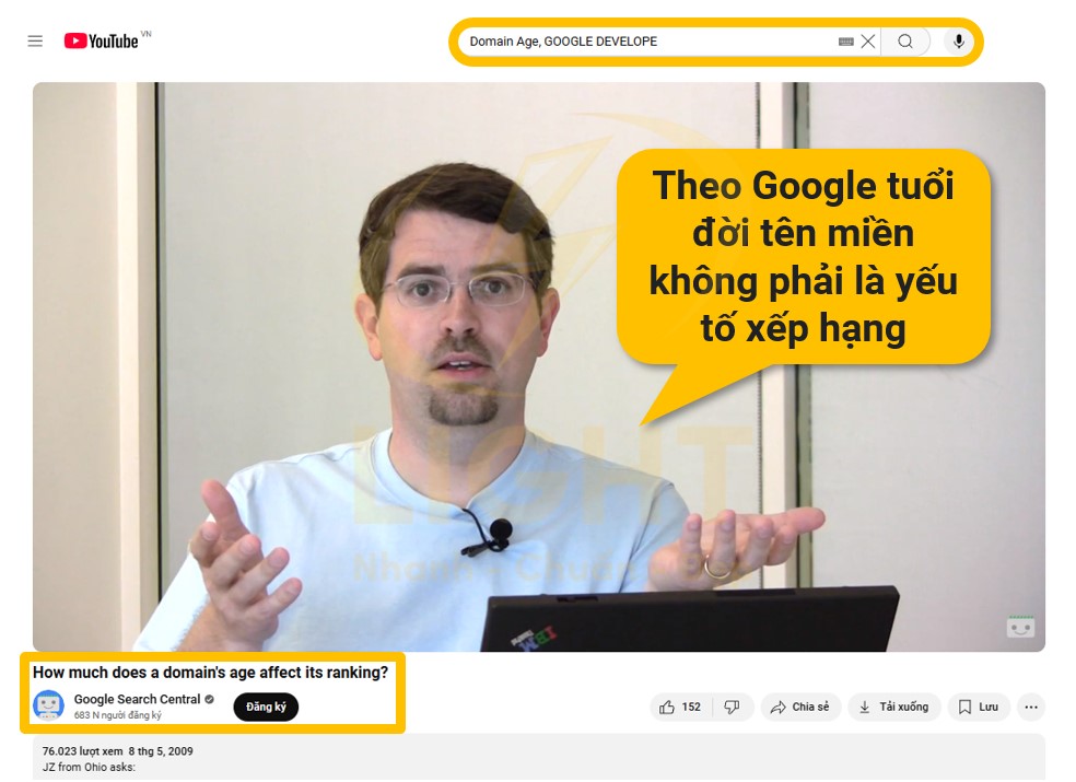 Tuổi đời tên miền không phải là yếu tố xếp hạng trực tiếp trong thuật toán của Google