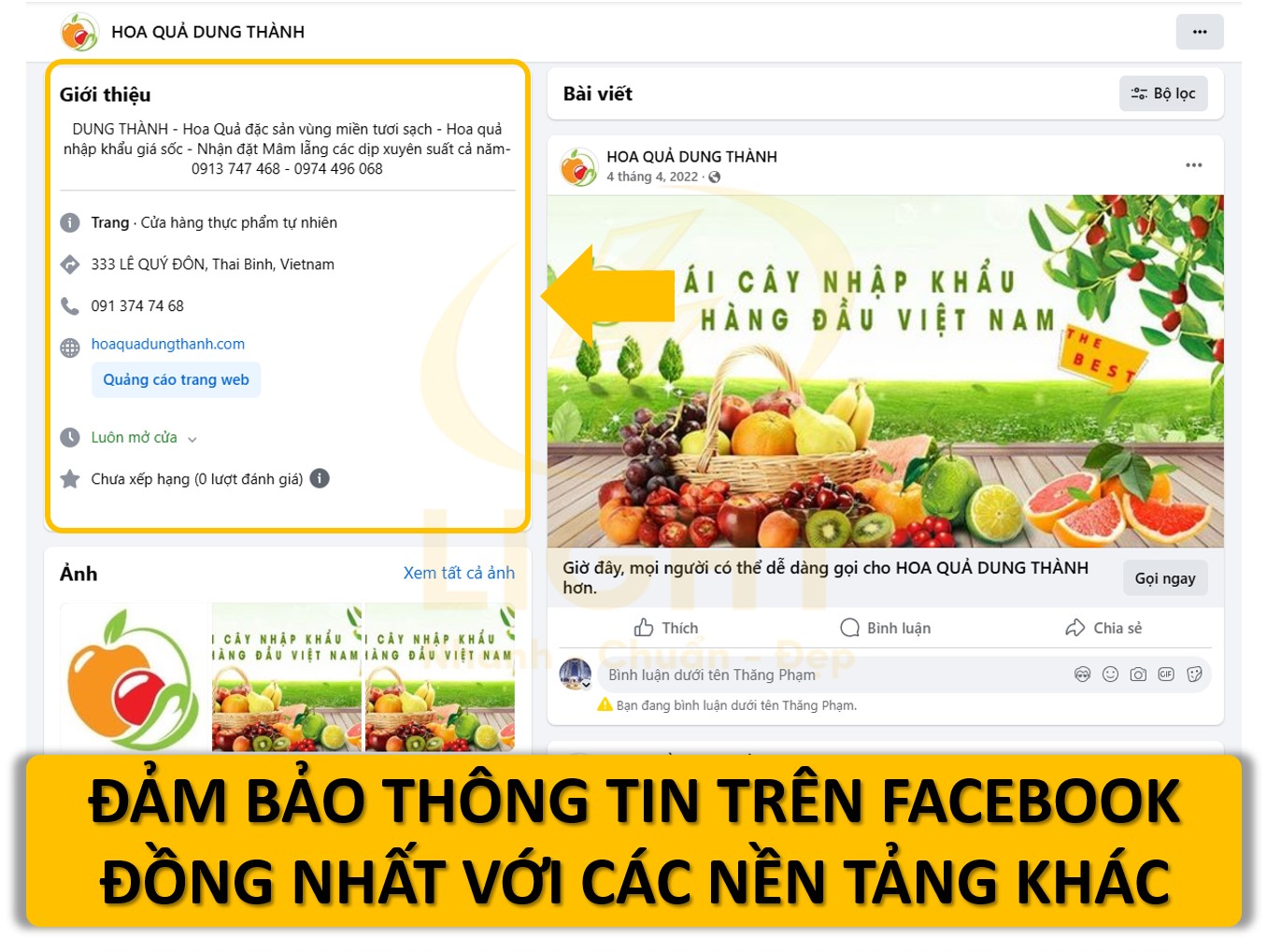 Đảm bảo thông tin NAP (Name, Address, Phone) đồng nhất trên tất cả nền tảng.