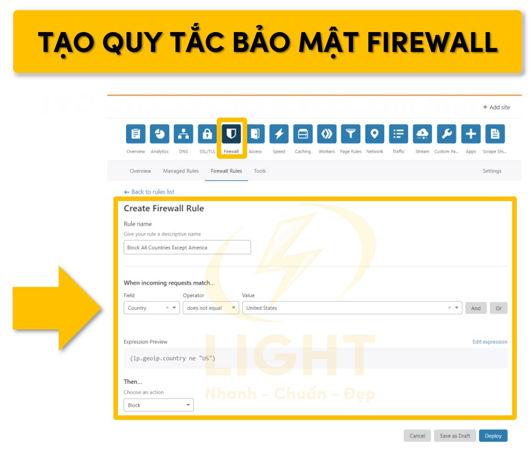 Tiến hành tạo và cấu hình quy tắc trong Firewall