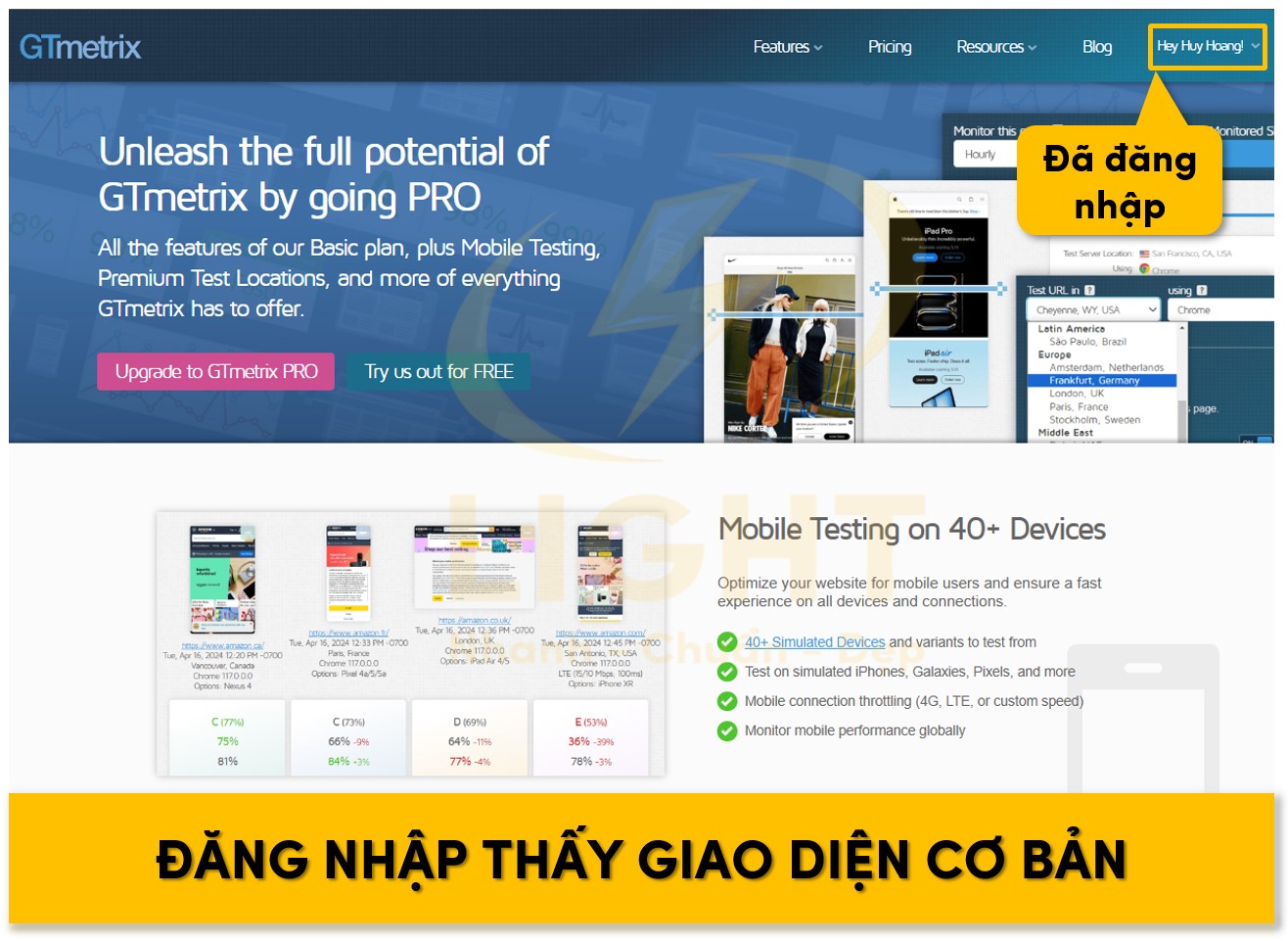 Đăng nhập vào tài khoản thấy giao diện cơ bản