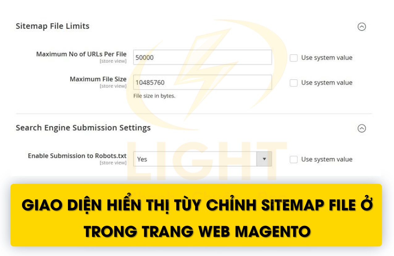 Giao diện hiển thị tùy chỉnh Sitemap File ở trong trang web Magento