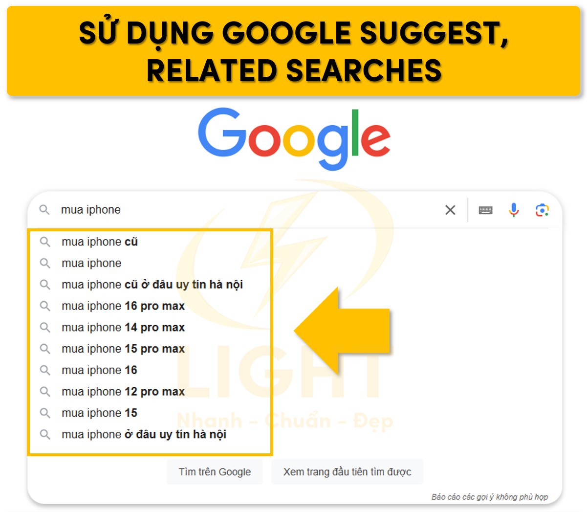 LSI Keyword giuspp tối ưu khi sử dụng Google Suggest, Related Searches