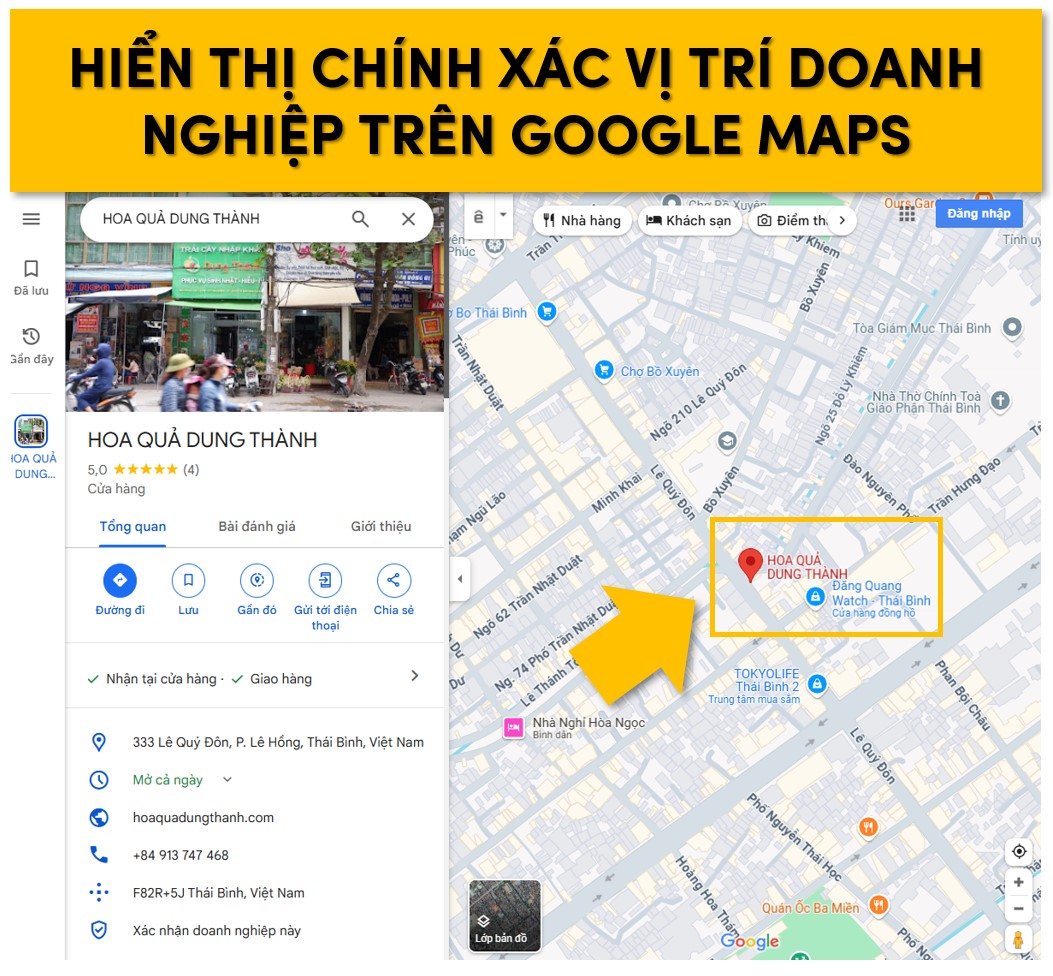 Hiển thị chính xác vị trí doanh nghiệp trên Google Maps.