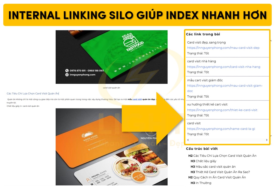 Cấu trúc liên kết nội bộ trong trang giúp index nhanh hơn