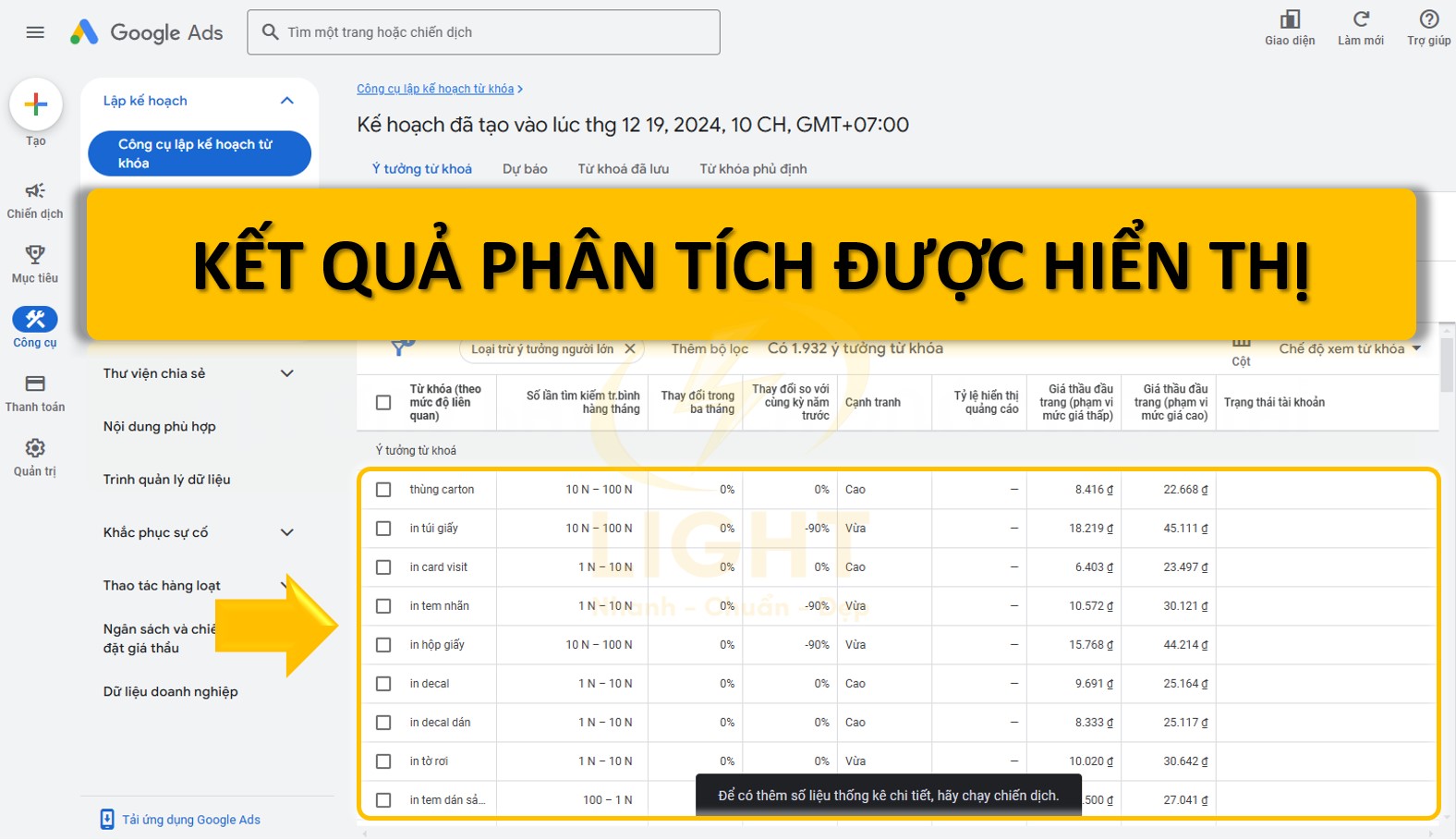 Phân tích kết quả từ khóa