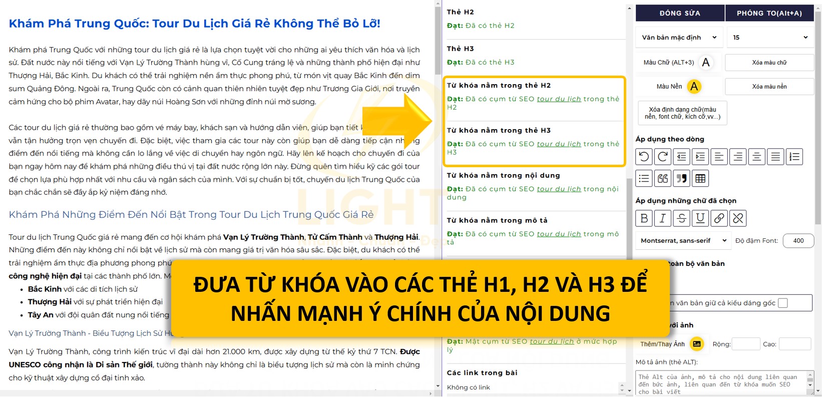 Đưa từ khóa vào các thẻ H1, H2 và H3 để nhấn mạnh ý chính của nội dung.