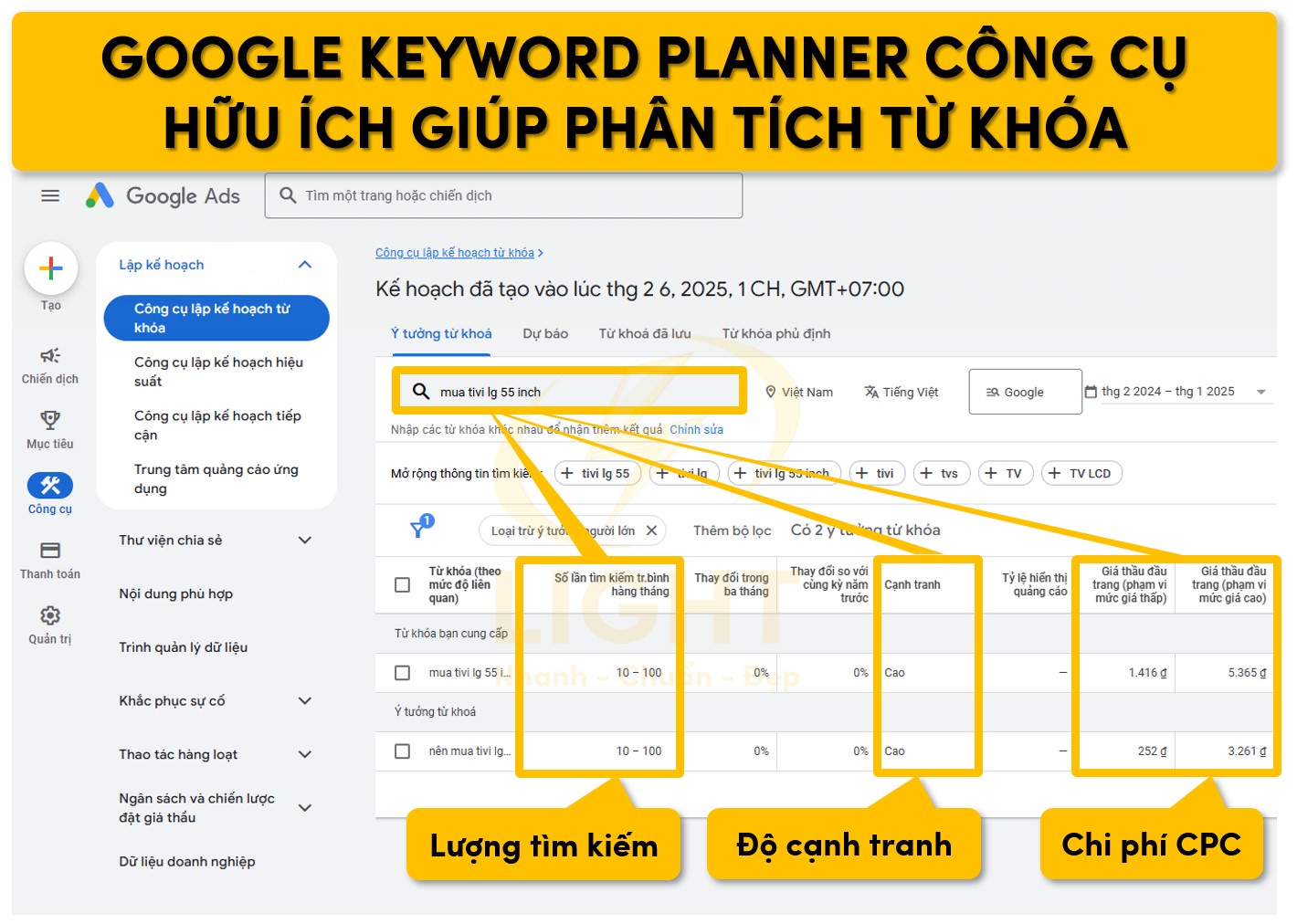 Google Keyword Planner giúp phân tích từ khóa