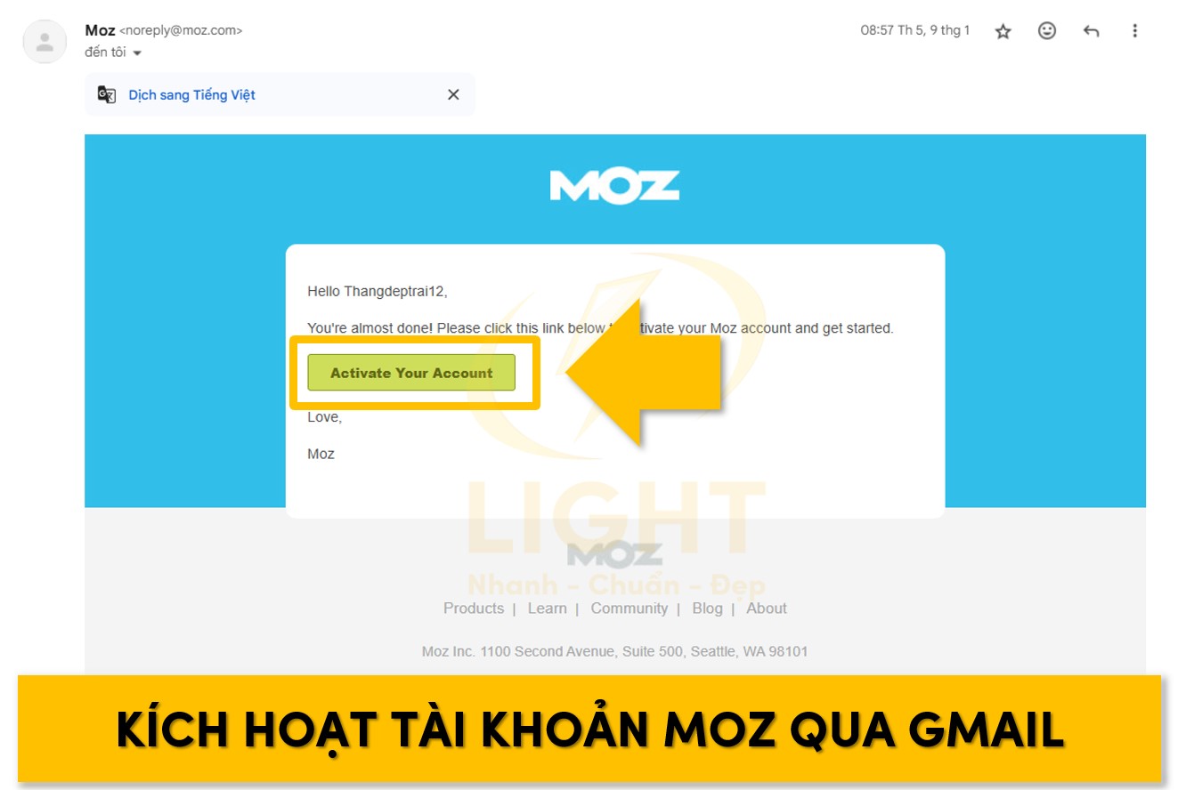 Truy cập vào Gmail và tiến hành kích hoạt tài khoản Moz