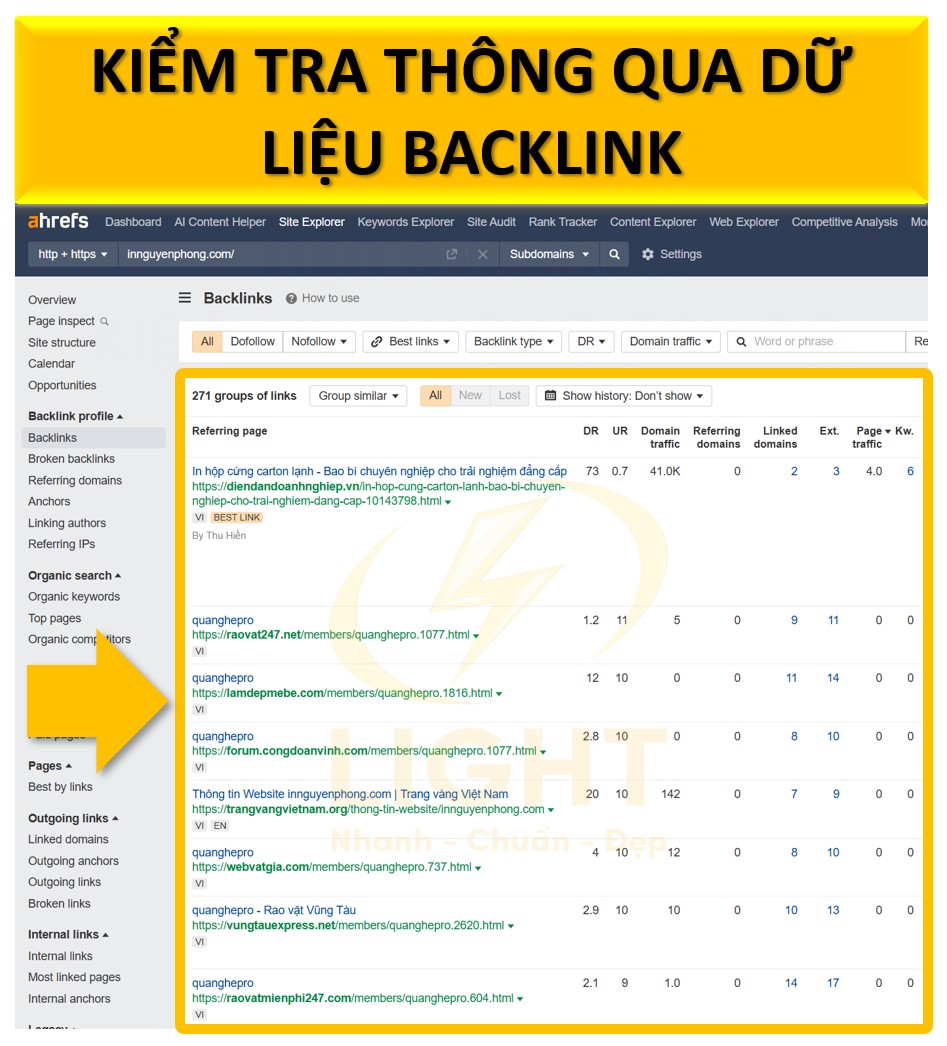 Kiểm tra thông qua dữ liệu backlink