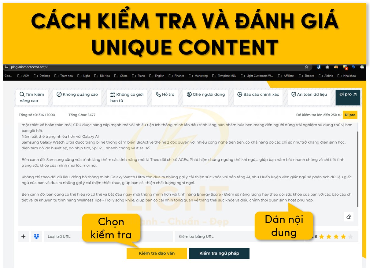 Phương pháp kiểm tra và đánh giá Unique Content