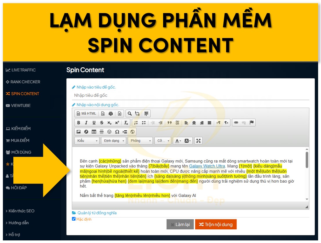 Sử dụng quá mức phần mềm Spin Content