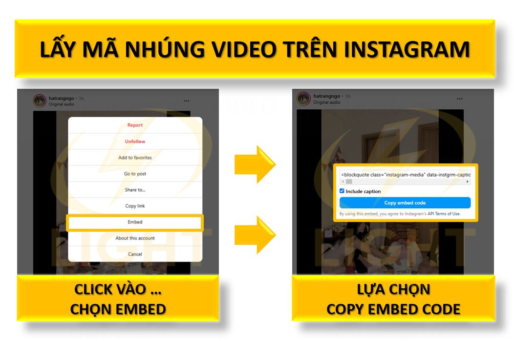 Lấy mã nhúng video trên Instagram