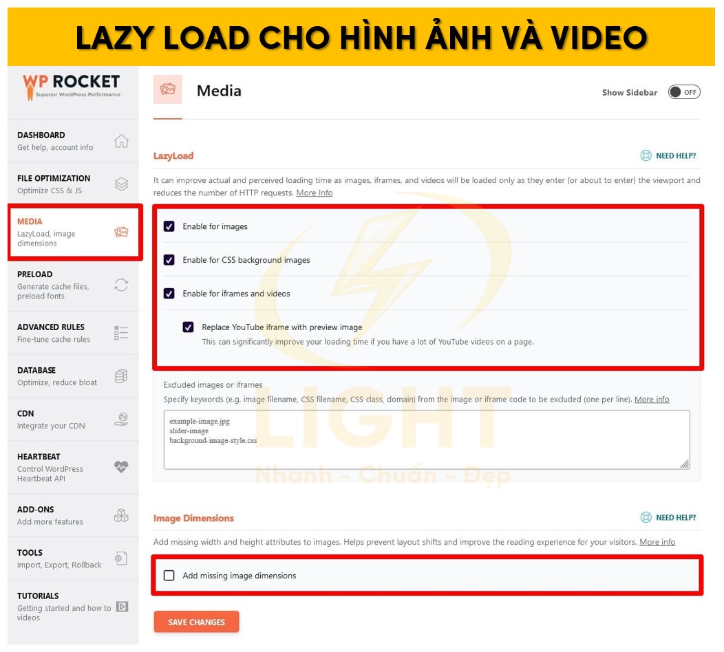 Cài đặt lazyload cho ảnh và video trong WP Rocket