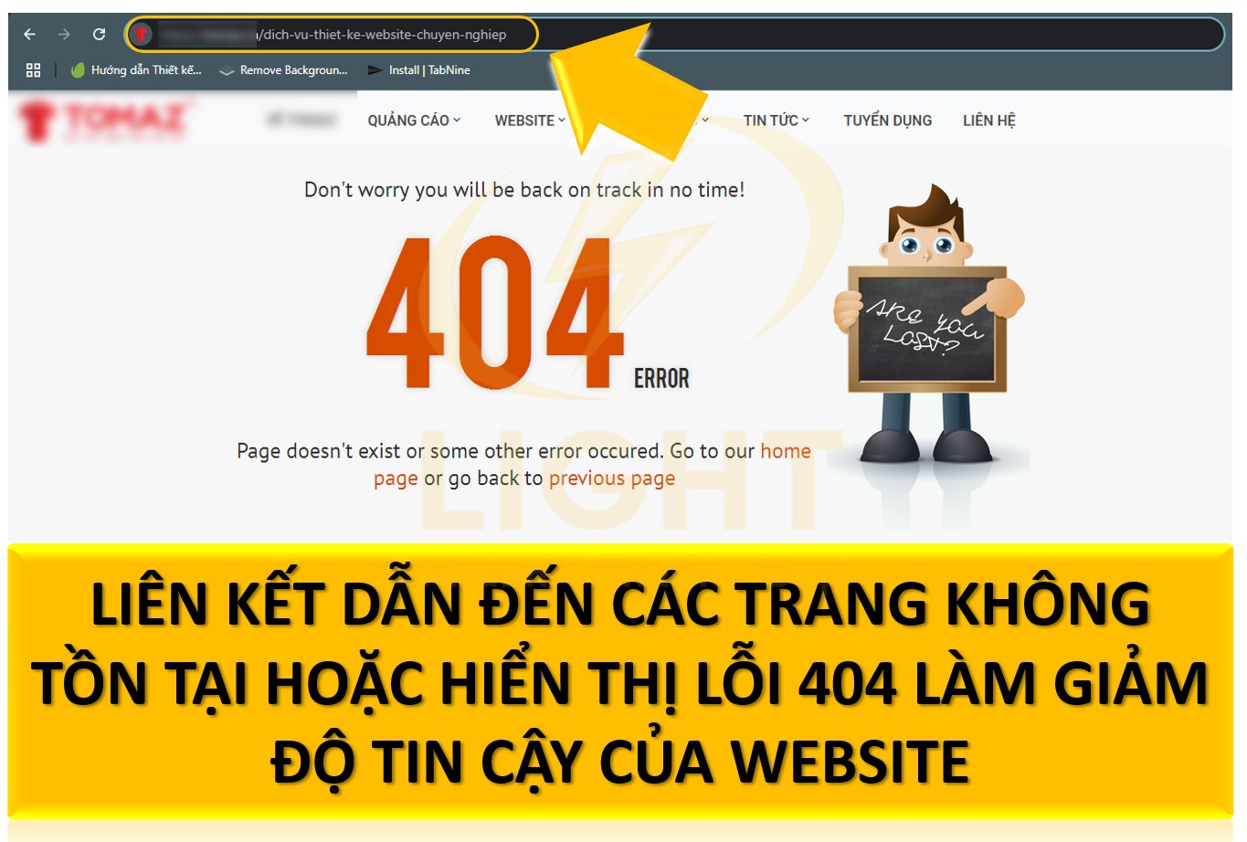 Liên kết dẫn đến các trang hiển thị lỗi 404 làm giảm độ tin cậy của website 