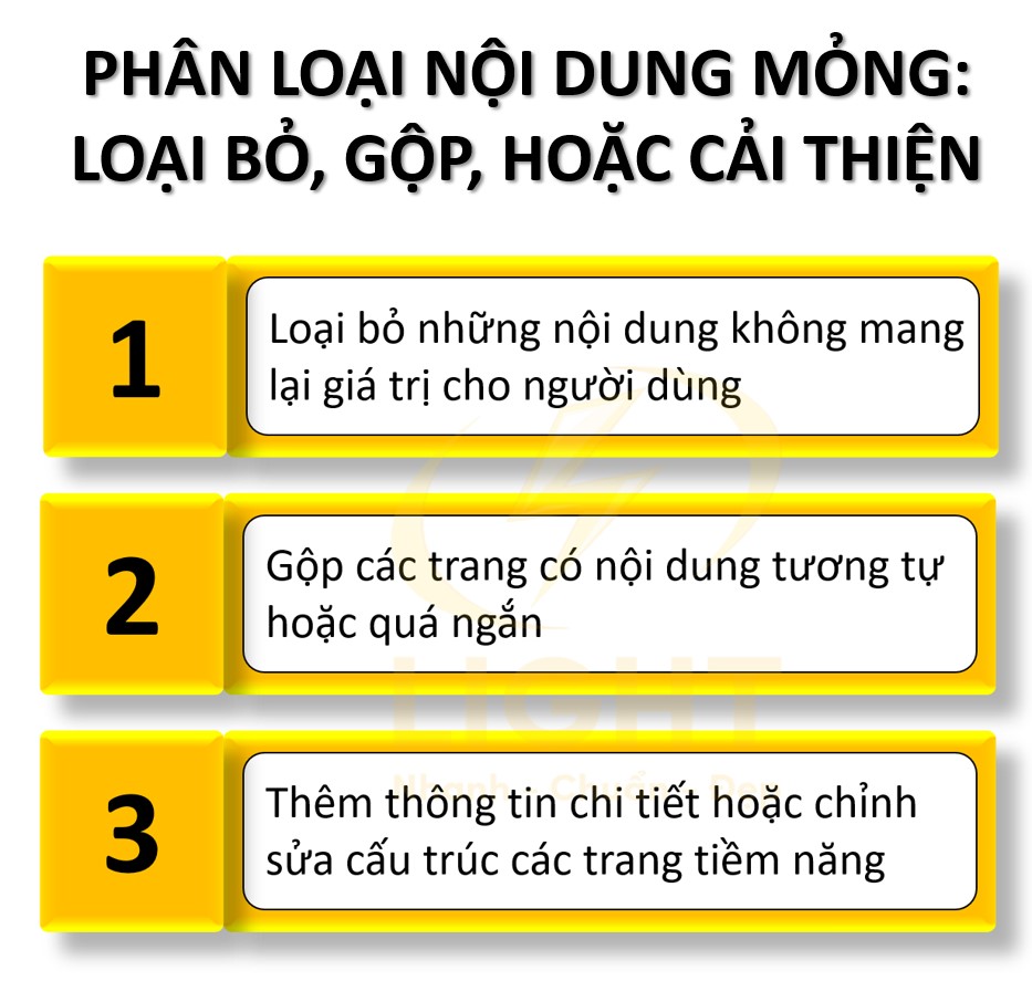 Phân loại nội dung mỏng: loại bỏ, gộp, hoặc cải thiện