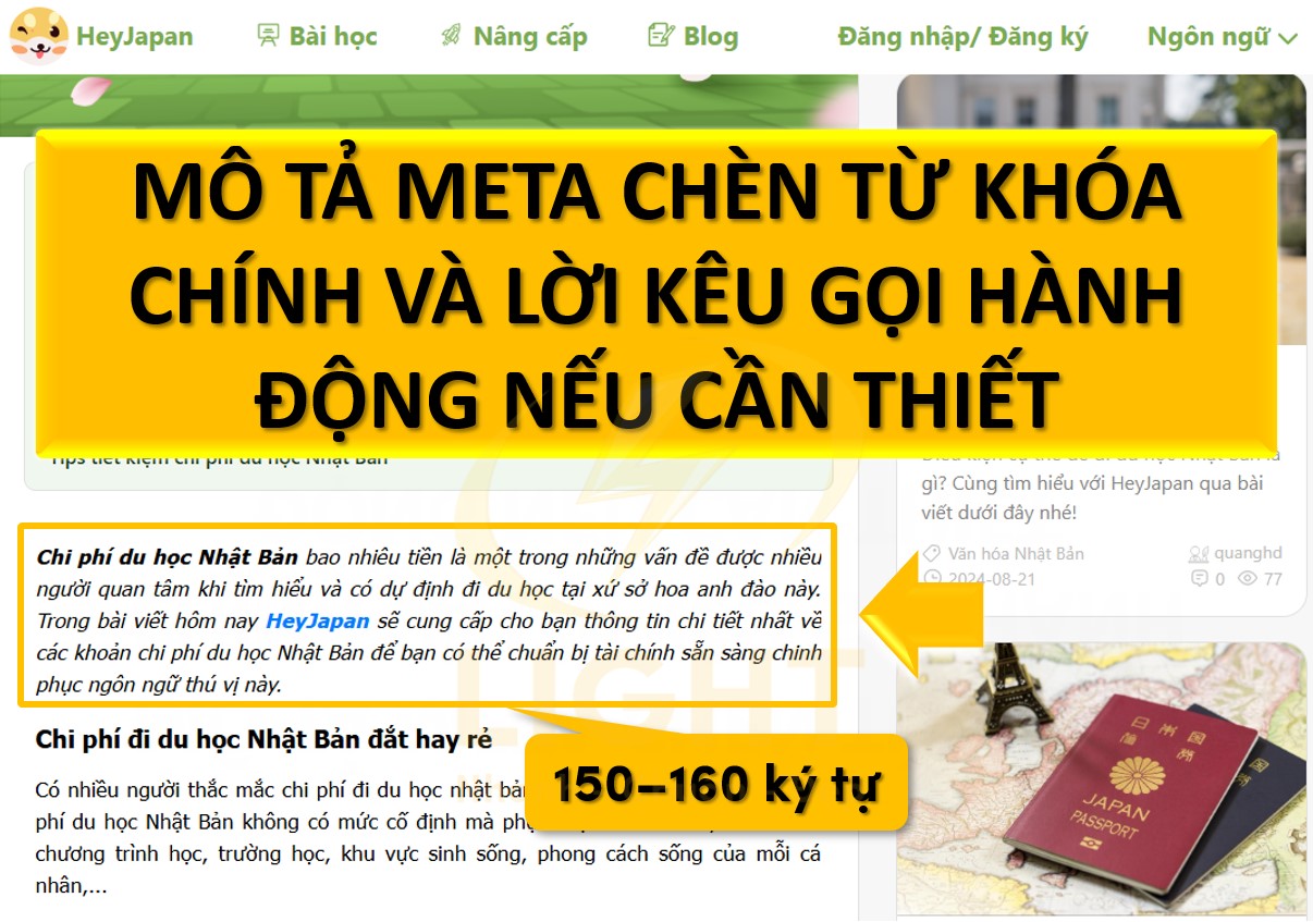 Mô tả meta từ 150-160 ký tự có chứa từ khóa