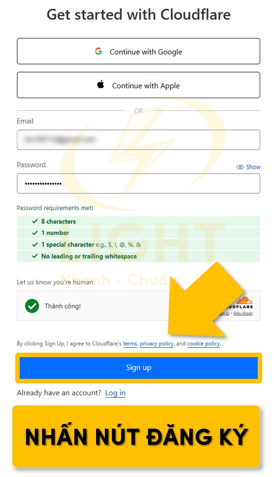 Chọn vào nút Sign Up để tiến hành đăng ký