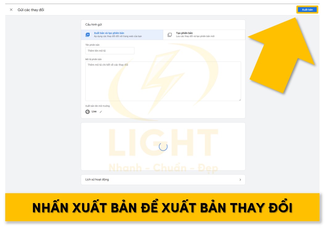 Nhấn Publish để xuất bản thay đổi, các thẻ và trigger mới sẽ hoạt động ngay lập tức trên website.