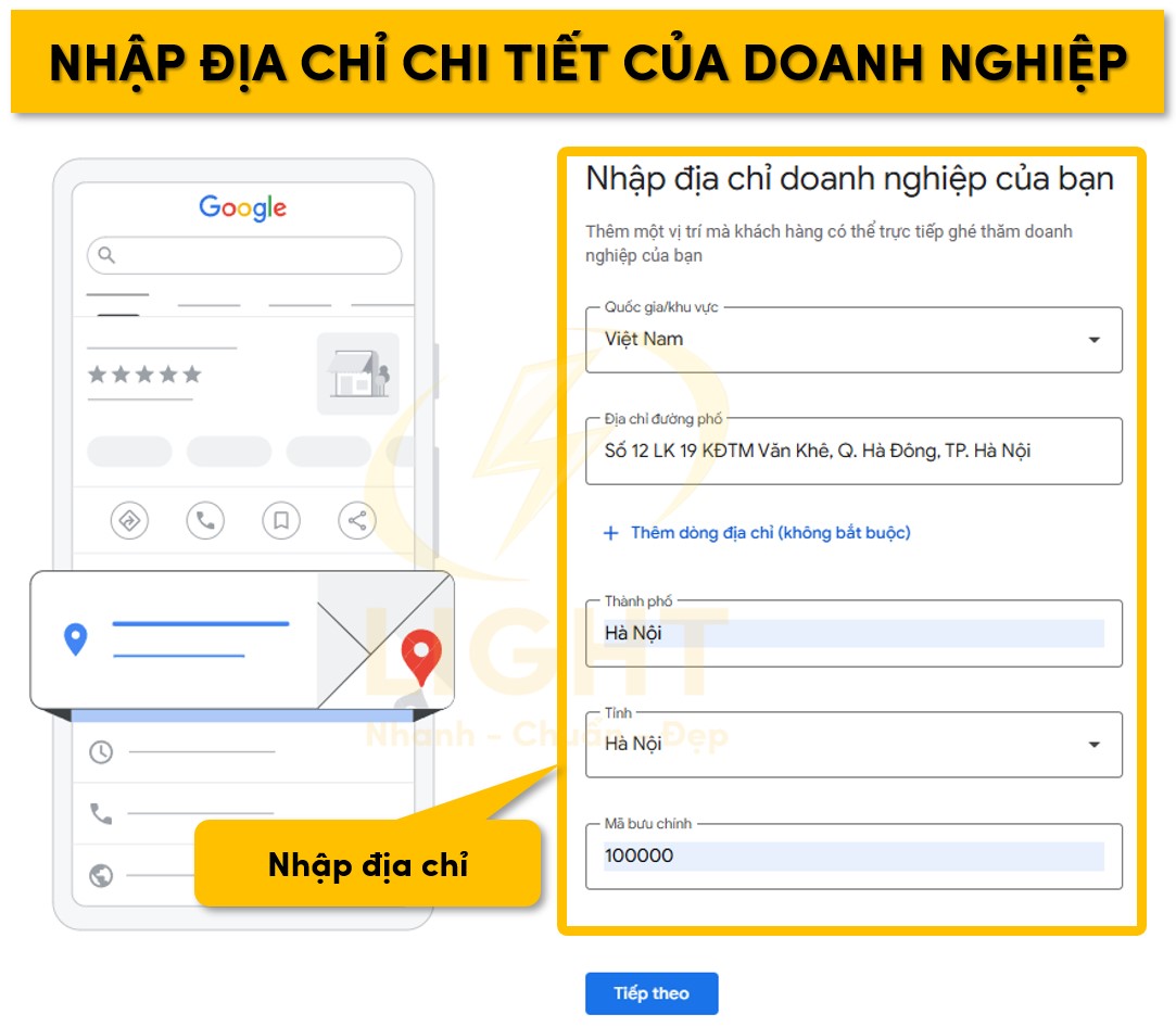 Nhập địa chỉ chi tiết của doanh nghiệp