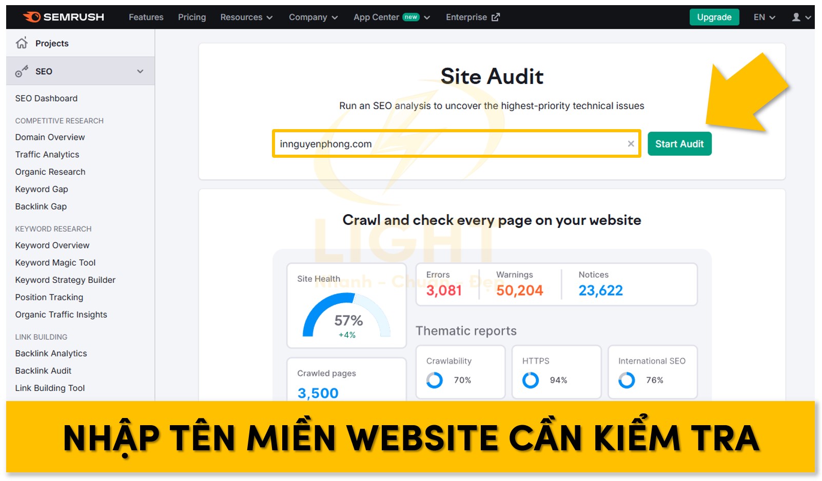 Điền đường dẫn tên miền để cấu để kiểm tra website