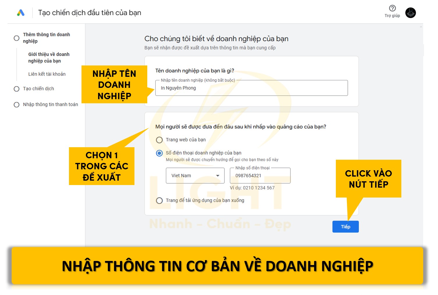 nhập thông tin cơ bản