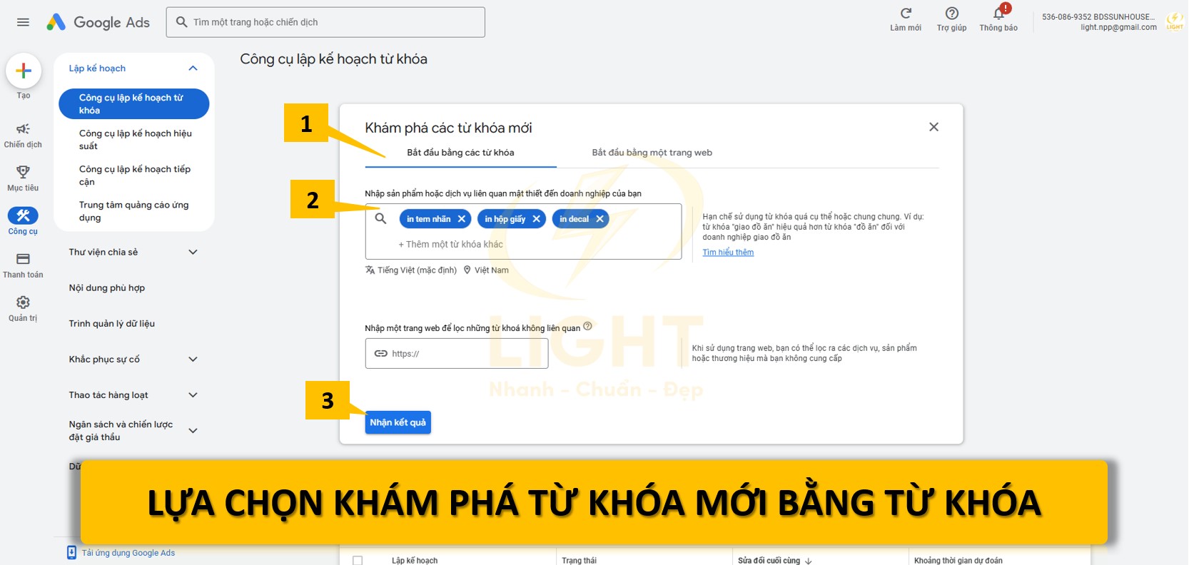 Lựa chọn khám phá từ khóa mới bằng từ khóa