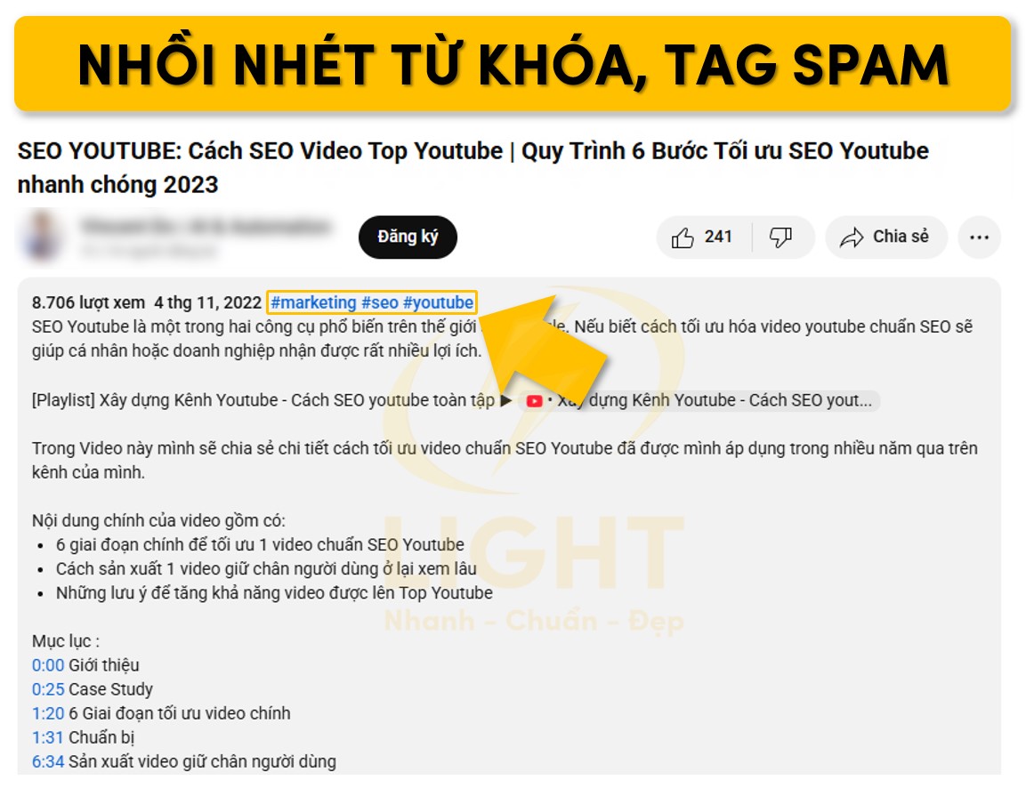 Chèn nhiều từ khóa và spam tag