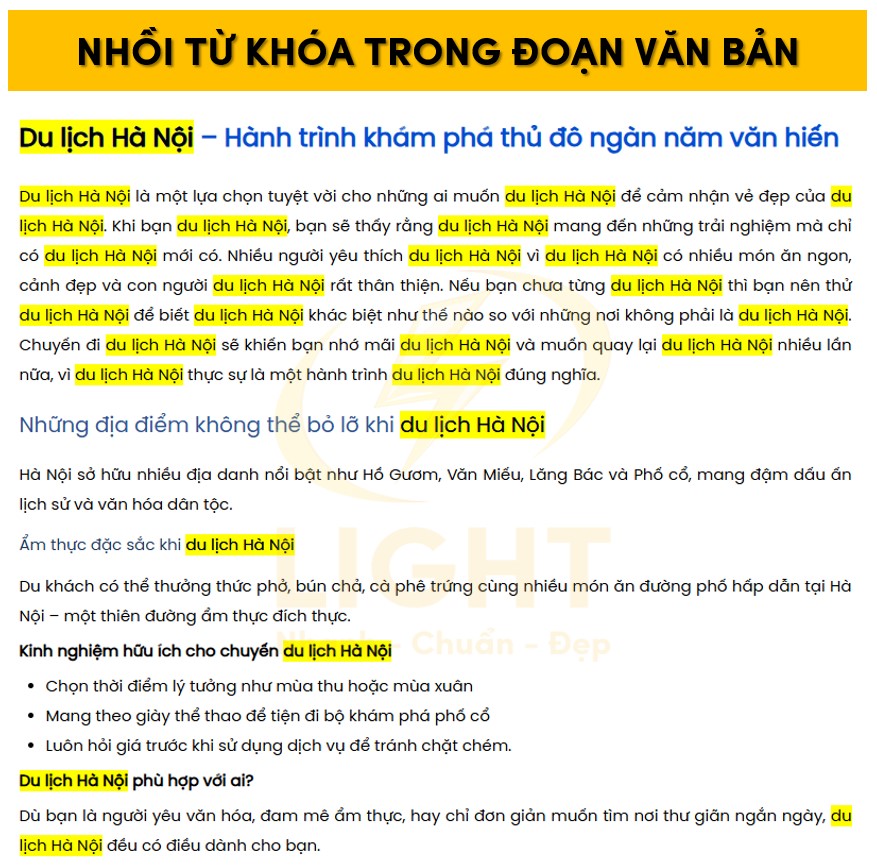 Nhồi keyword một cách dày đặc trong đoạn văn bản