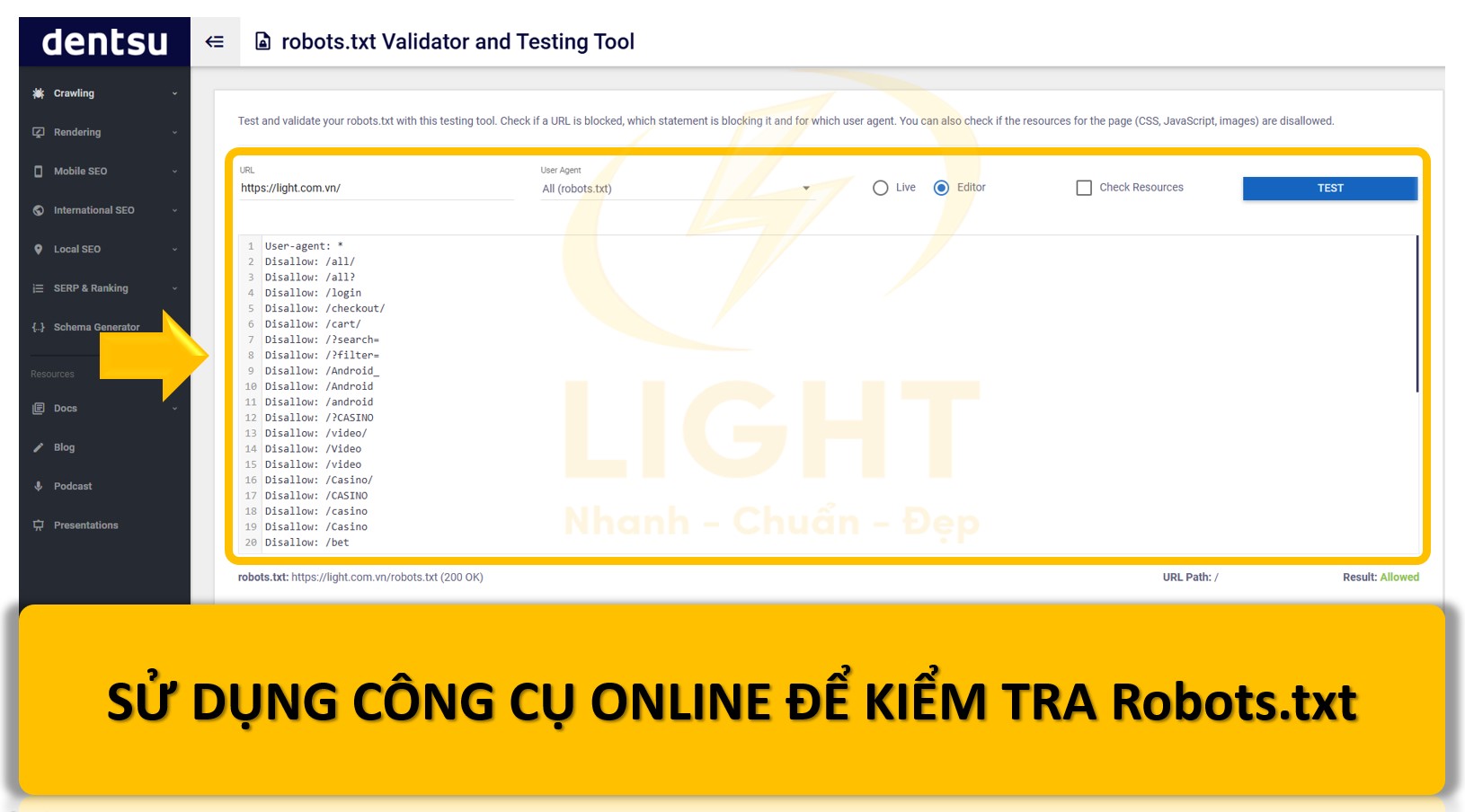 Sử dụng công cụ kiểm tra online robots.txt