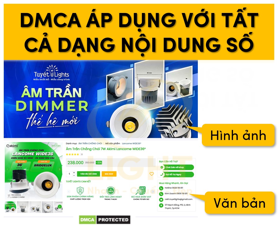 DMCA áp dụng với tất cả dạng nội dung số từ hình ảnh tới văn bản, audio, video