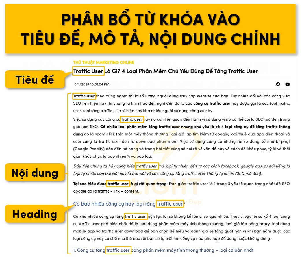 Phân bổ từ khóa vào tiêu đề, mô tả, nội dung chính