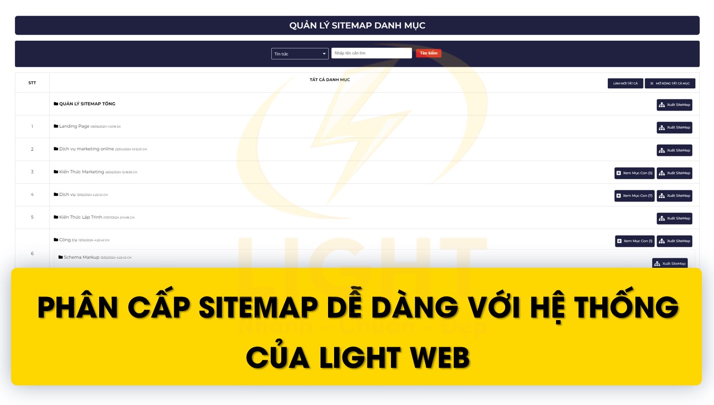 Phân cấp Sitemap dễ dàng với hệ thống của light web