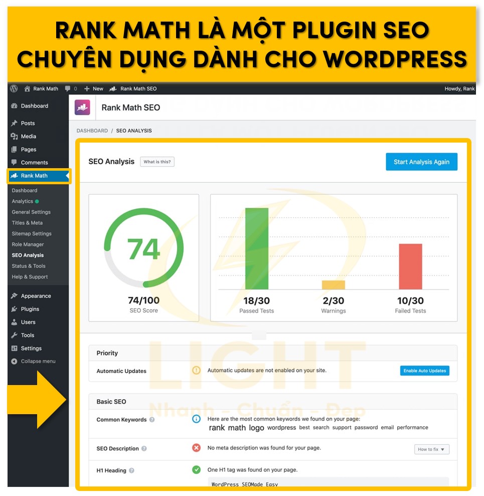 Rank Math là plugin SEO được tích hợp vào web Wordpress