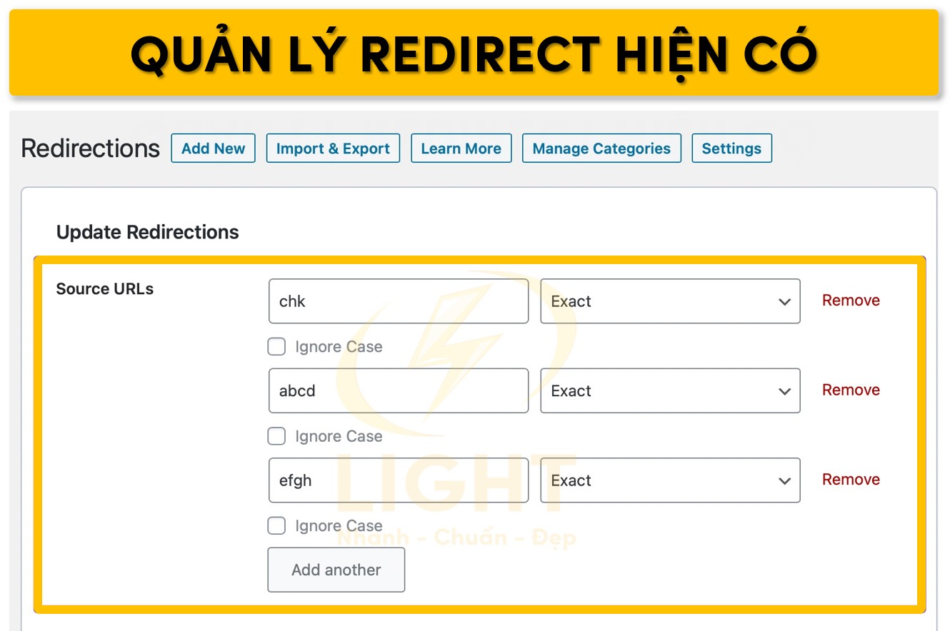 Danh sách các điều hướng Redirect hiện có