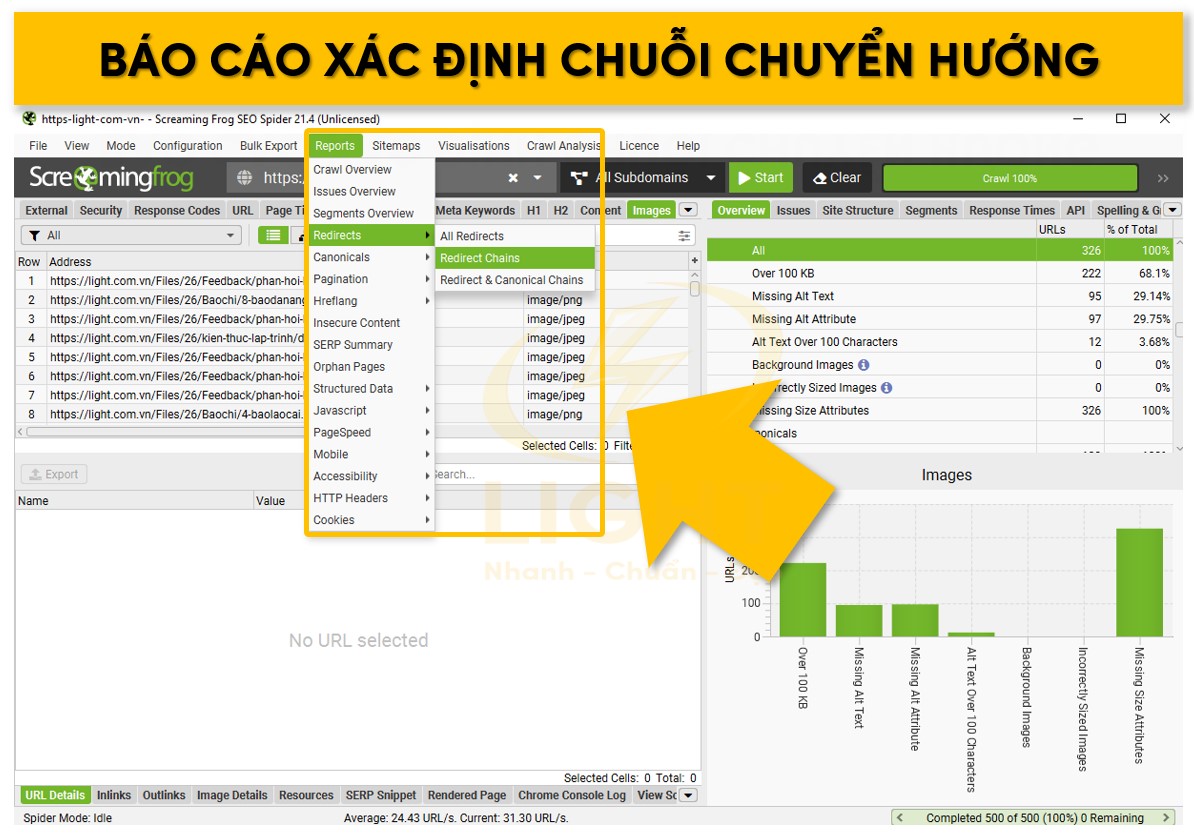 Cách tạo báo cáo để xác định chuỗi chuyển hướng phức tạp hay lỗi vòng lặp