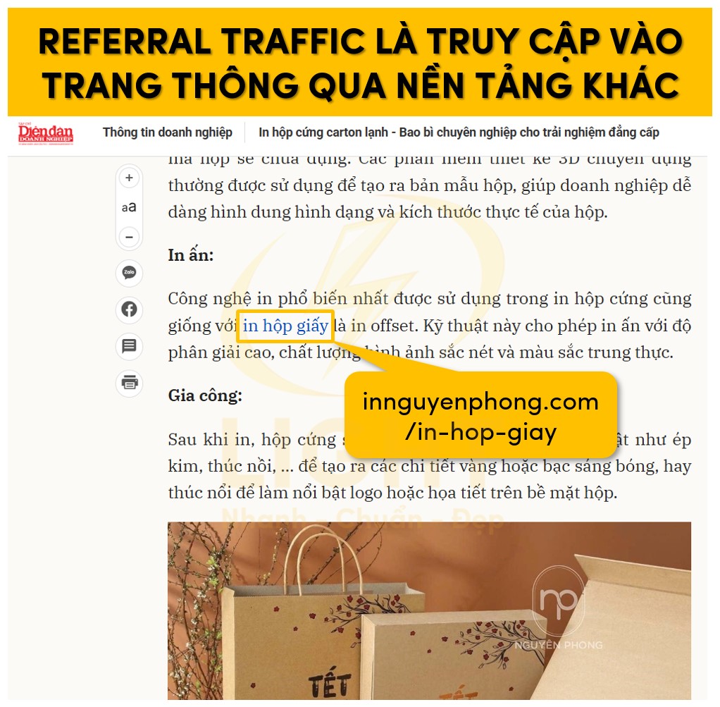 Referral Traffic là truy cập vào trang thông qua nền tảng khác