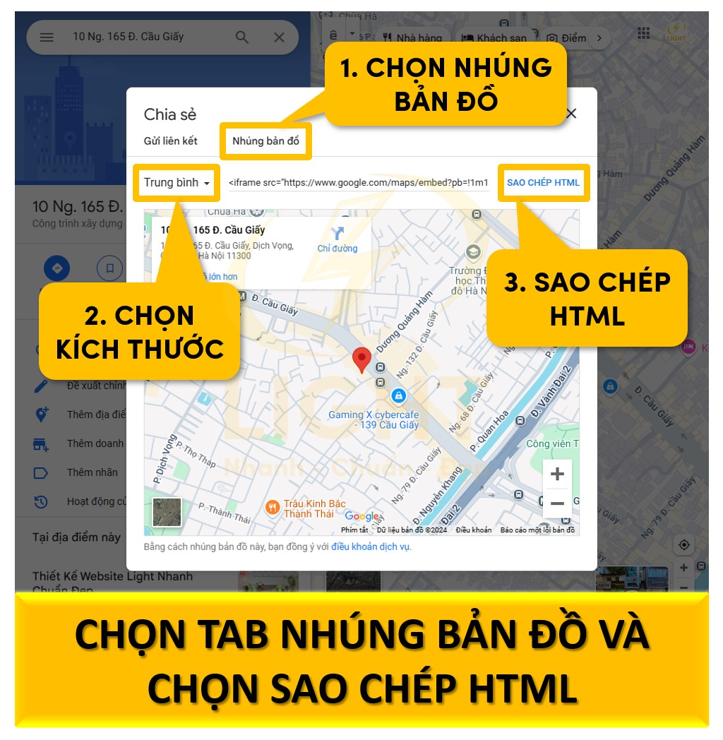 Sao chép HTML để lấy mã nhúng từ Google Map