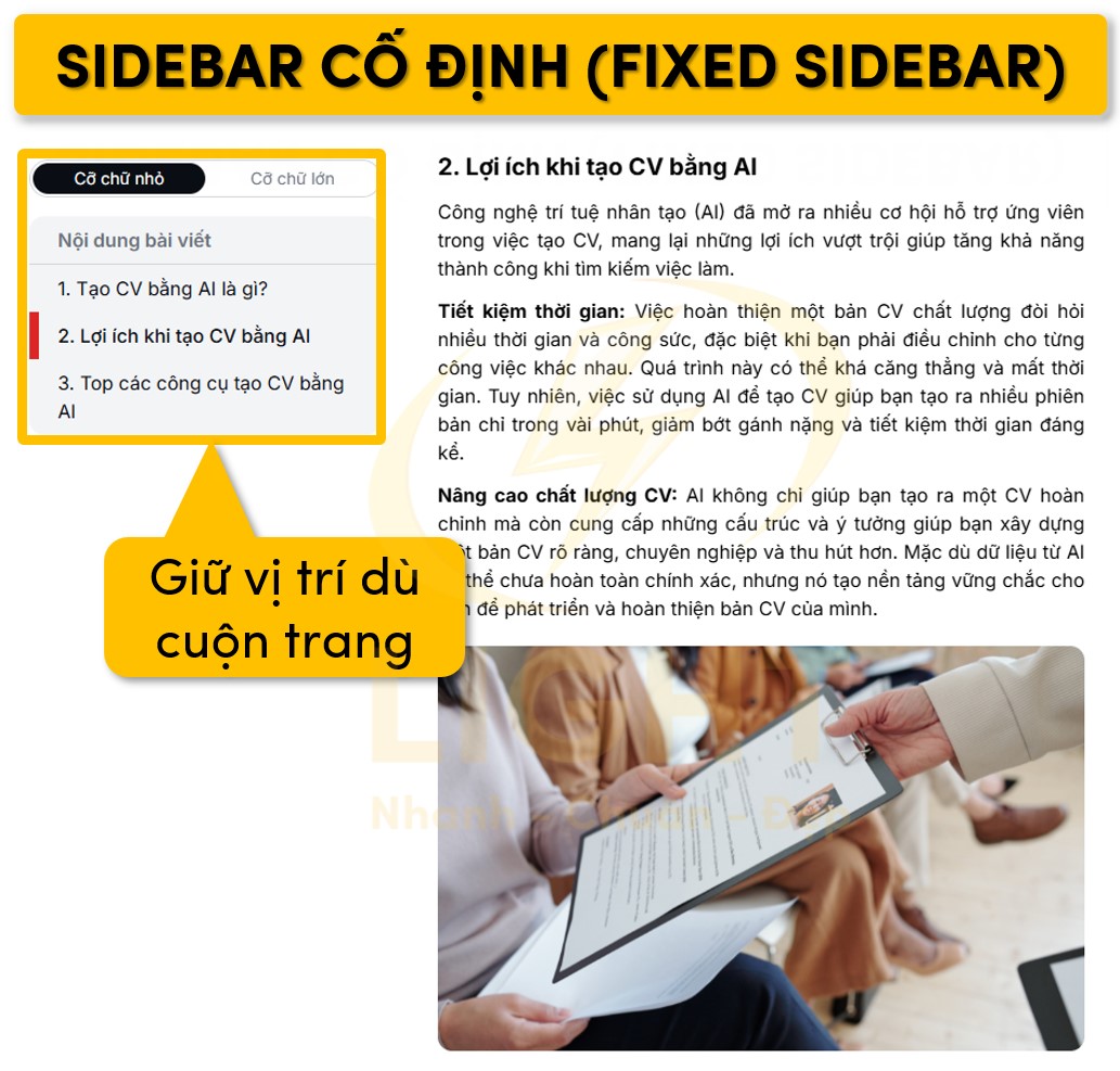 Dạng Sidebar cố định 