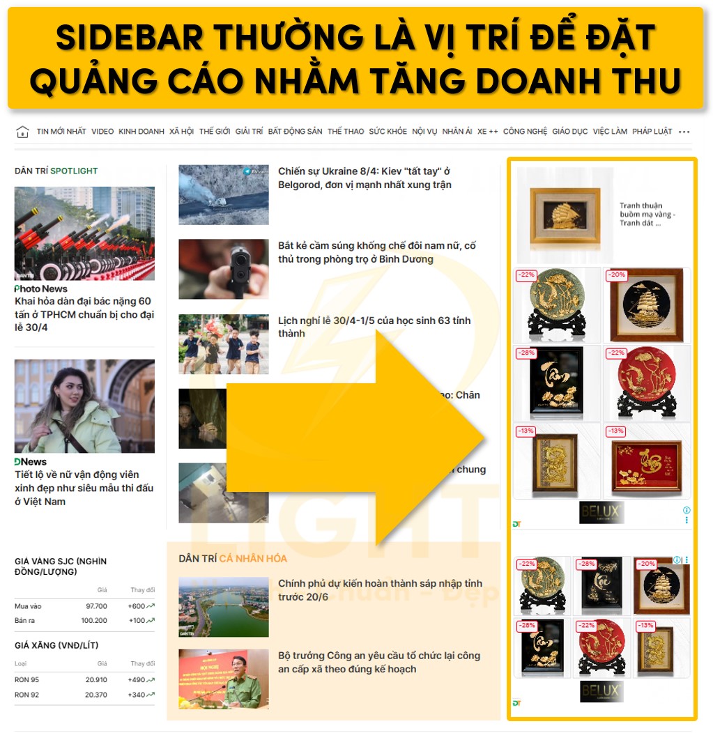Sidebar là vị trí dùng để đặt quảng cáo giúp tăng doanh thu