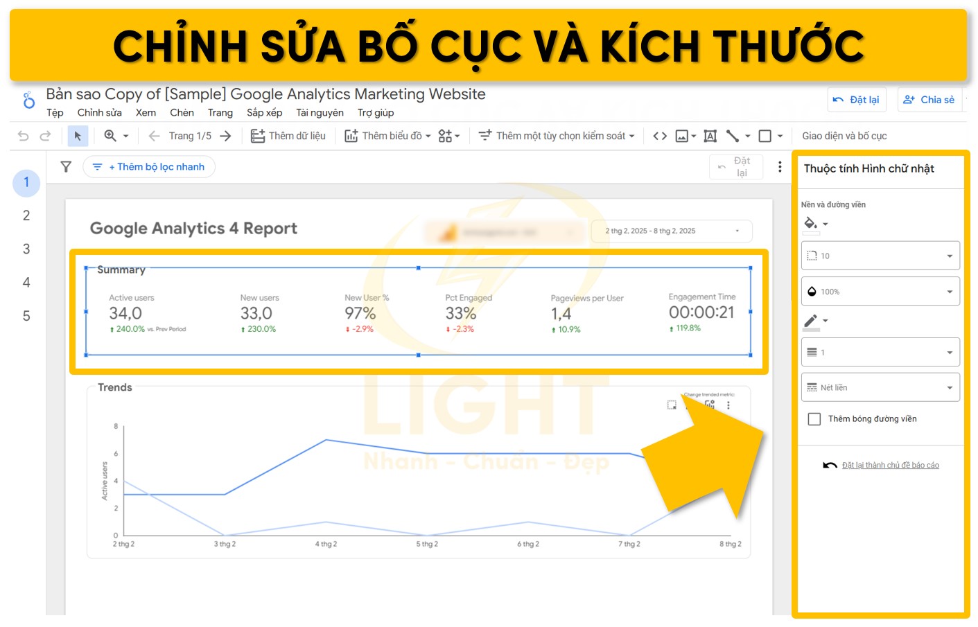 Chỉnh sửa bố cục và kích thước