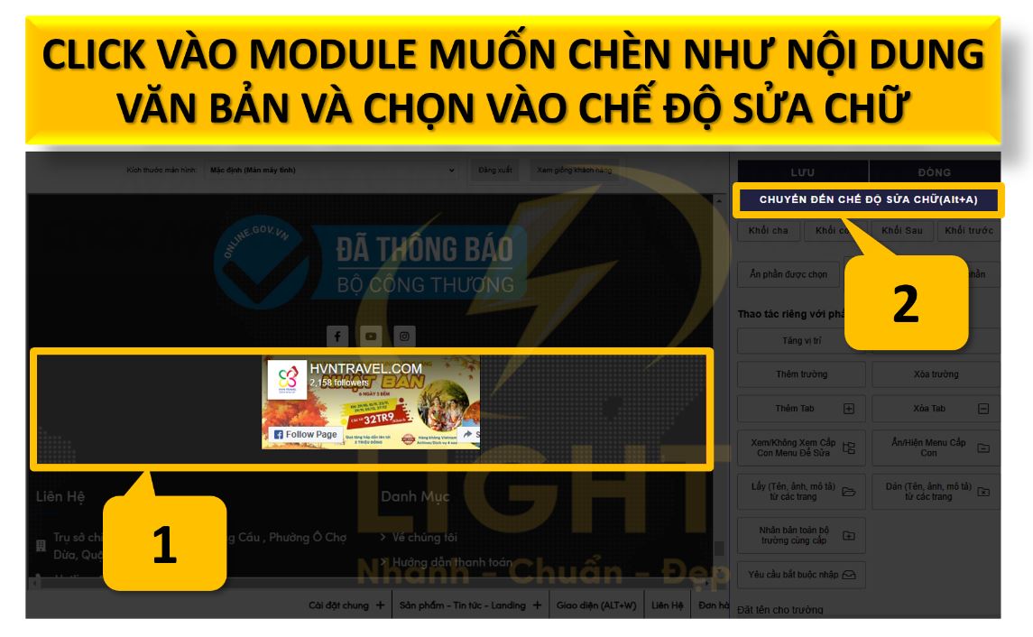 Chuyến đến chế độ sửa chữ hoặc phím tắt Alt+A