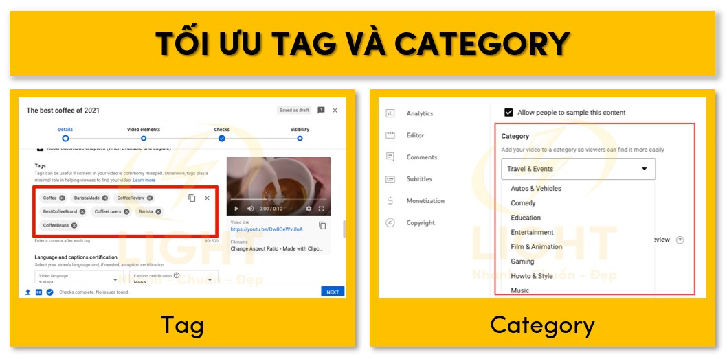 Tối ưu thẻ tag và danh mục của video